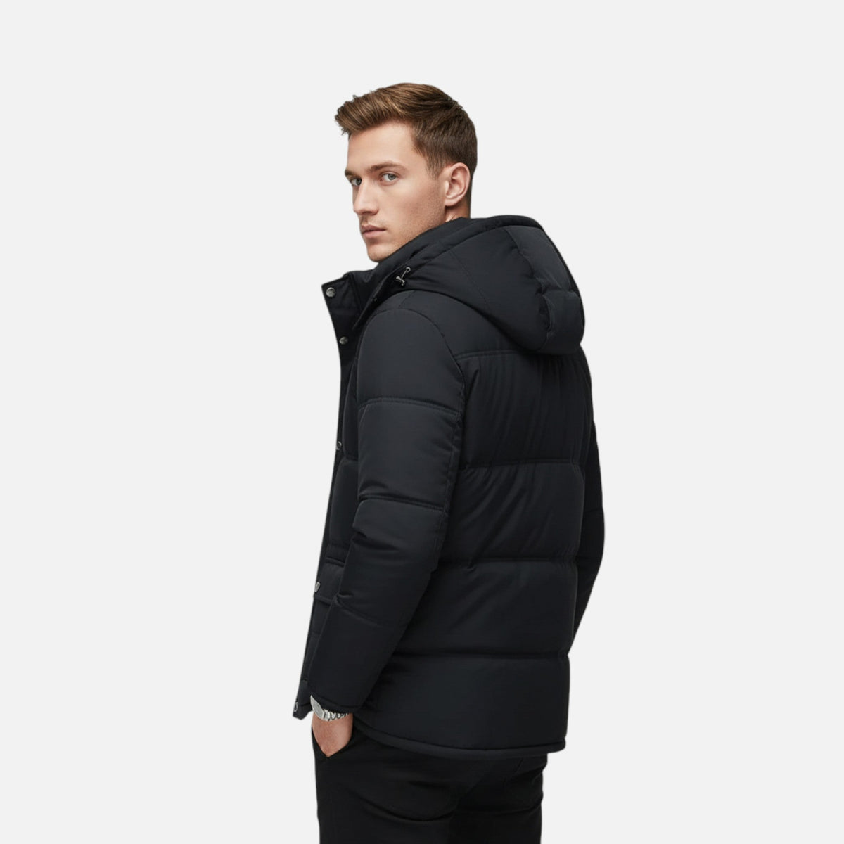 Winterjas heren gewatteerde puffer met capuchon en bontvoering 3