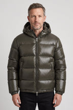 Winterjas heren glanzende puffer met capuchon en ritssluiting 1
