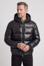 Winterjas heren glanzende puffer met capuchon en ritssluiting 2