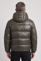 Winterjas heren glanzende puffer met capuchon en ritssluiting 3