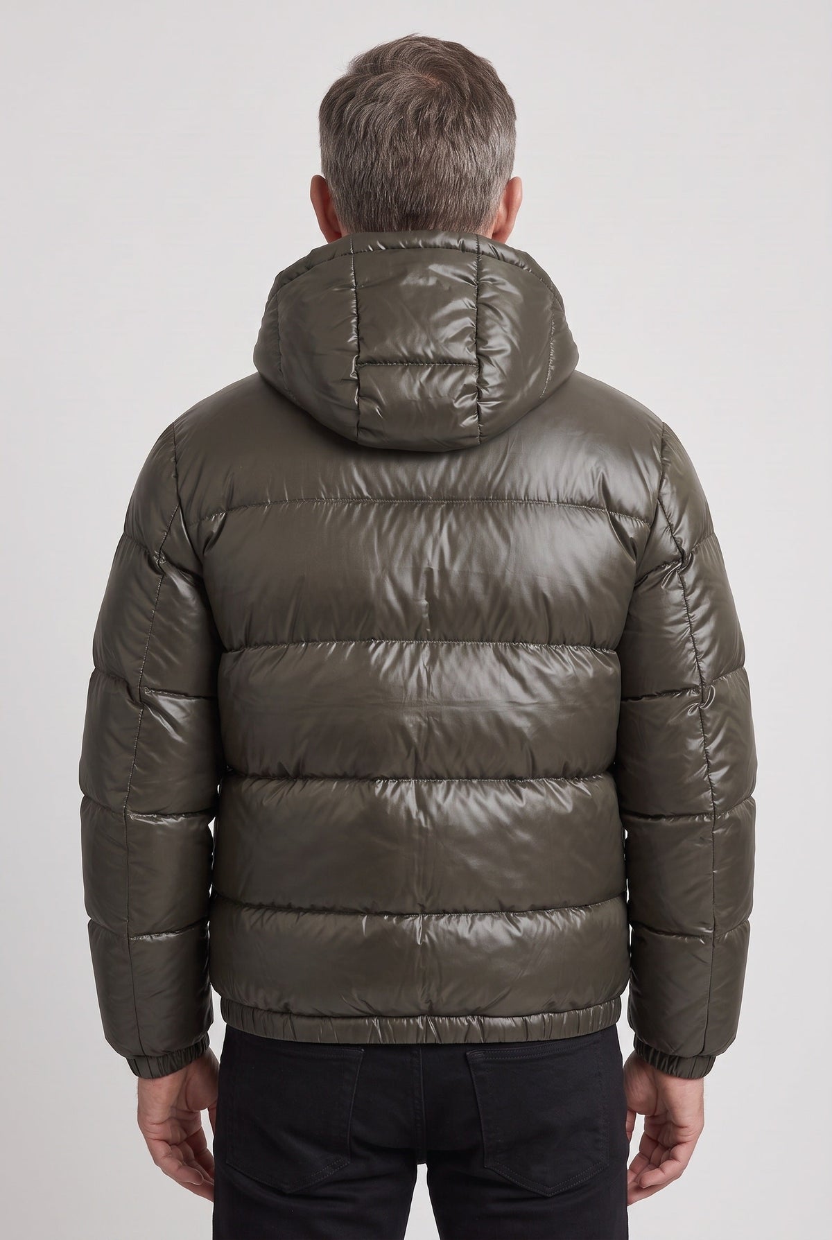 Winterjas heren glanzende puffer met capuchon en ritssluiting 3
