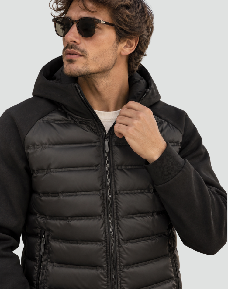 Winterjas heren hybride gewatteerde puffer met capuchon 6