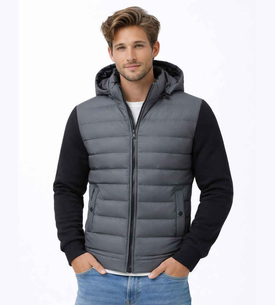 Winterjas heren hybride gewatteerde puffer met capuchon 8
