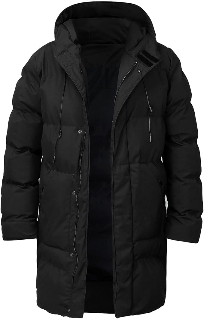 Winterjas heren lang gewatteerd met capuchon en ritssluiting 4