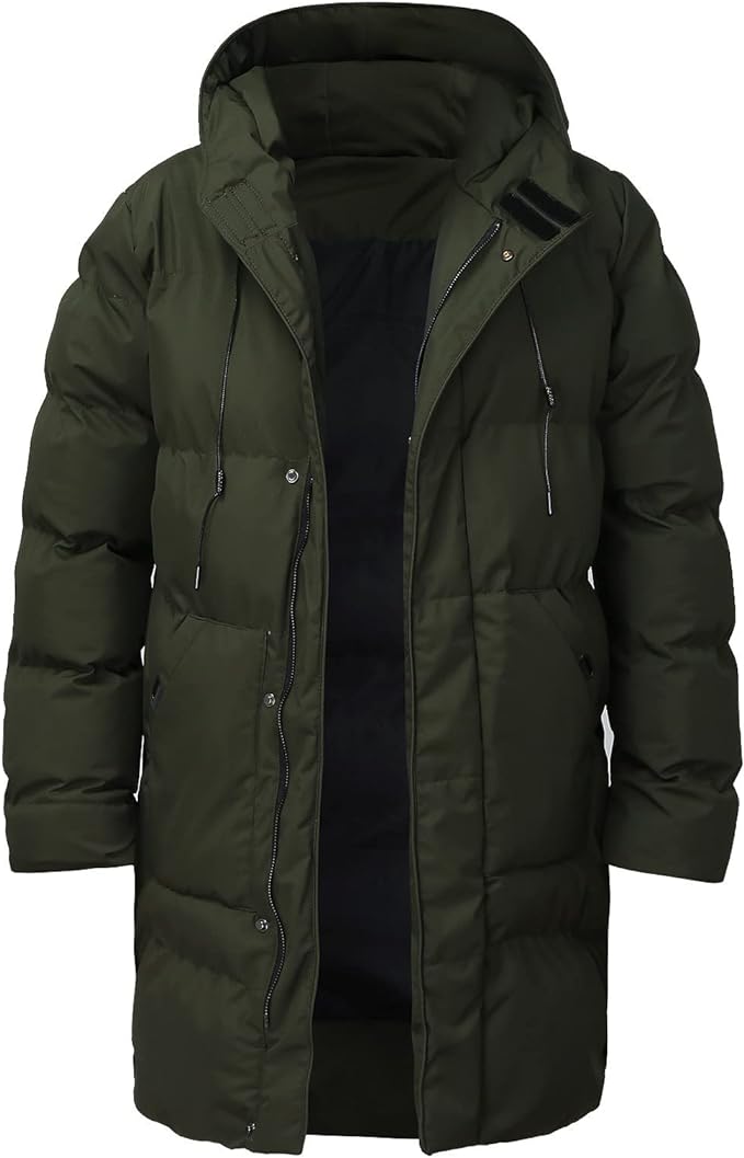 Winterjas heren lang gewatteerd met capuchon en ritssluiting 5