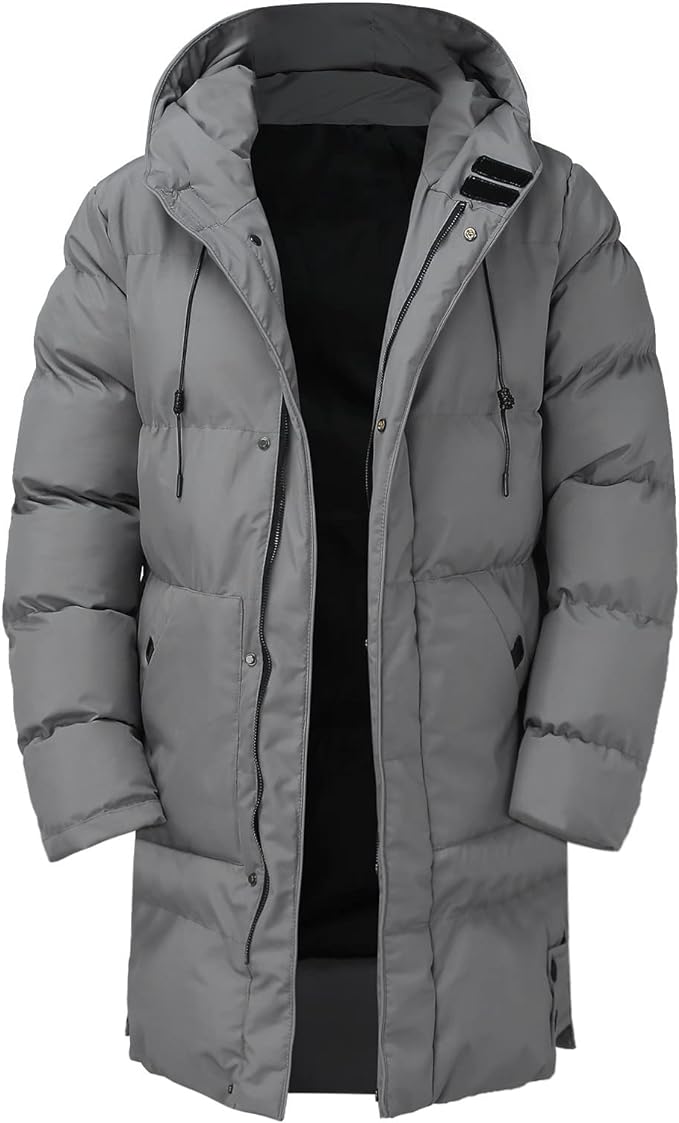 Winterjas heren lang gewatteerd met capuchon en ritssluiting 6