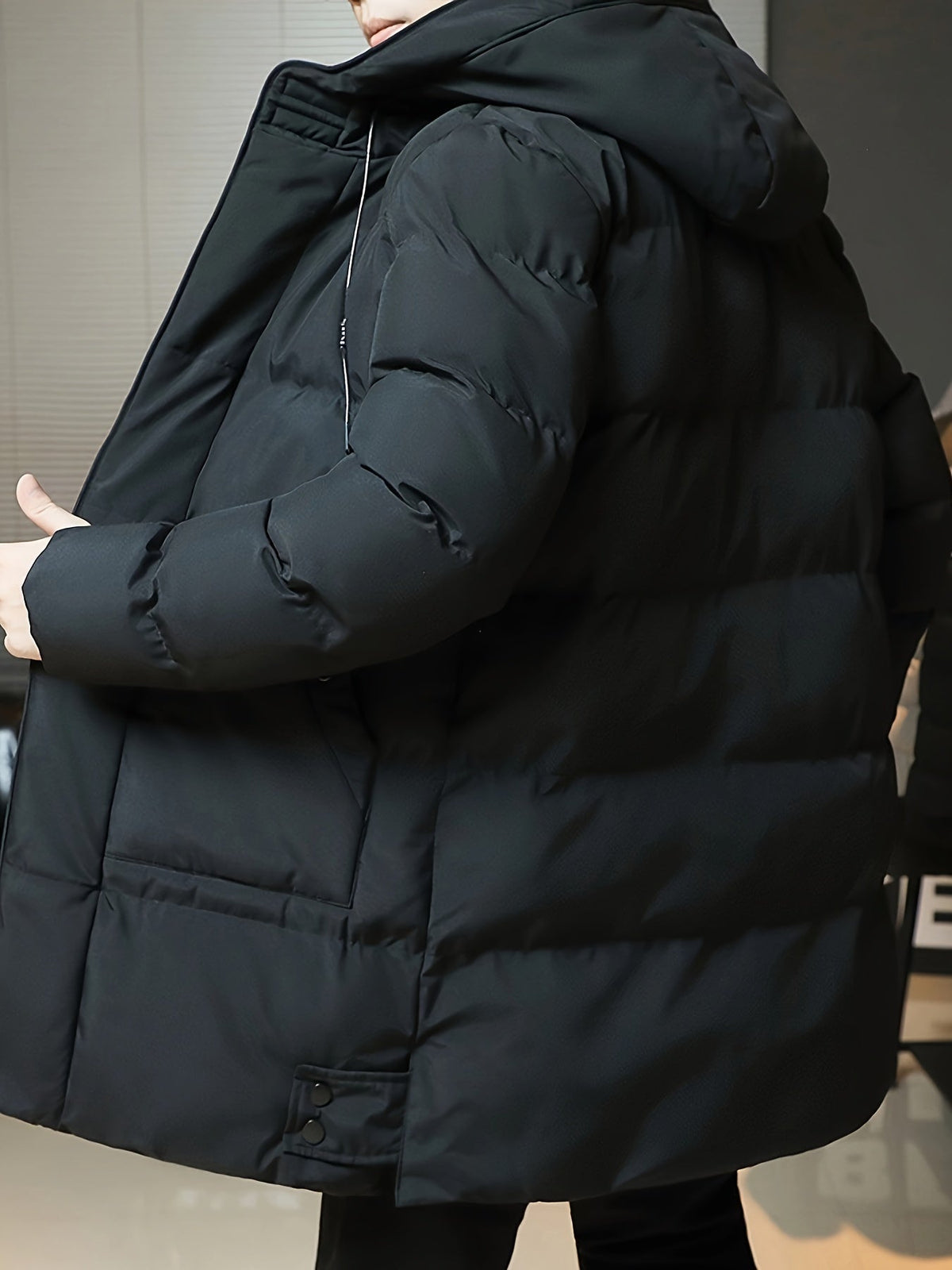 Winterjas heren lange gewatteerde puffer met capuchon 2