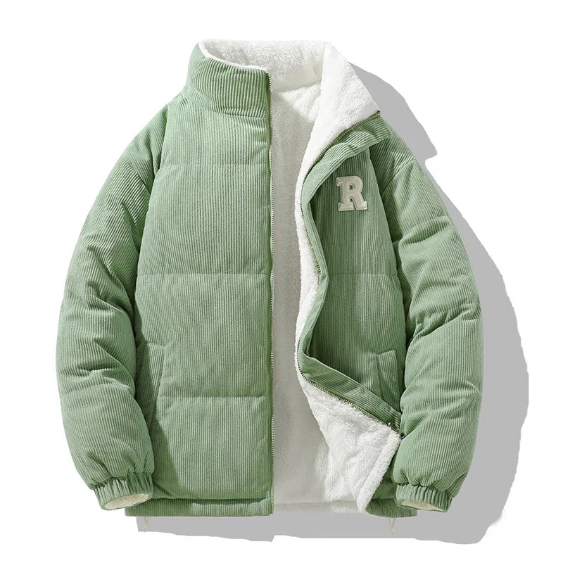 Winterjas heren omkeerbare corduroy jas met opstaande kraag 5