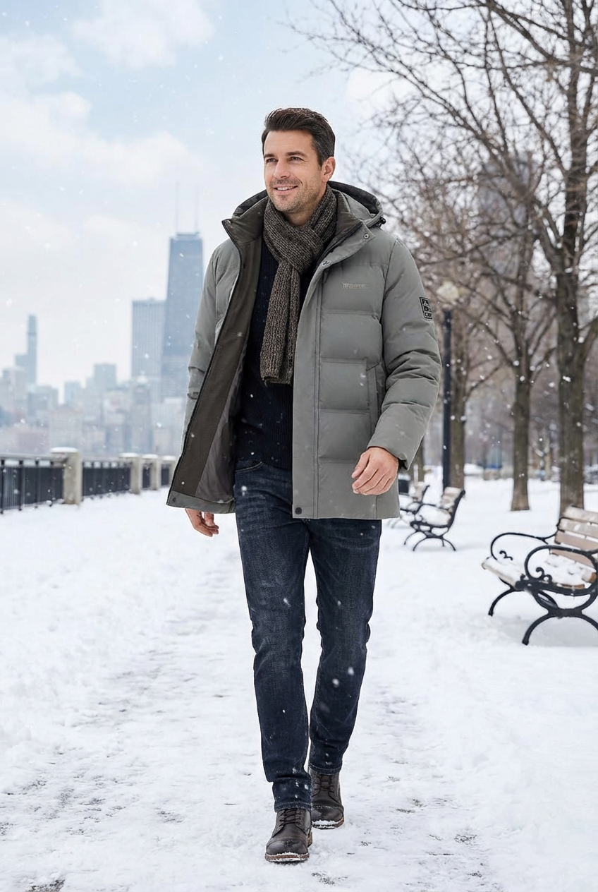 Winterjas heren parka gewatteerd met capuchon en ritssluiting 1