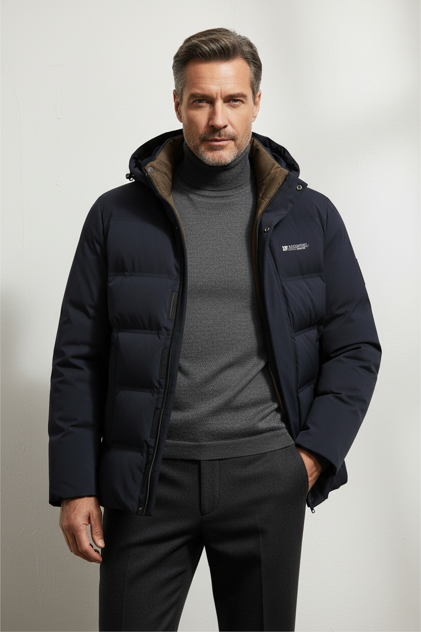 Winterjas heren parka gewatteerd met capuchon en ritssluiting 2