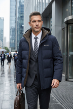 Winterjas heren parka gewatteerd met capuchon en ritssluiting 3