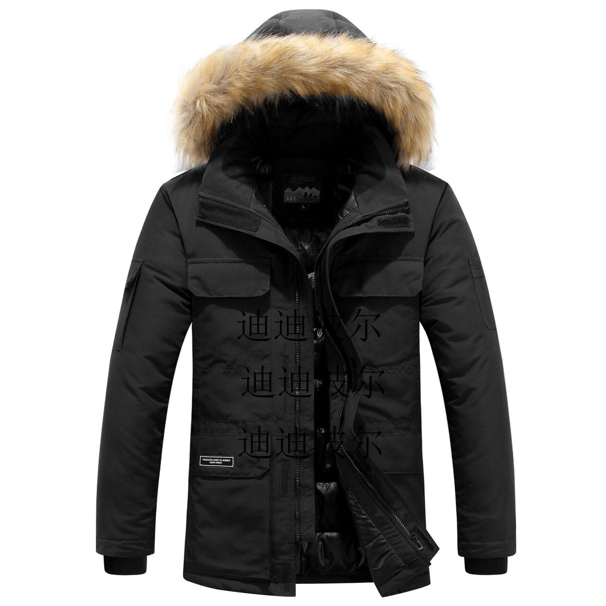 Winterjas heren parka kort met bontkraag en capuchon 2