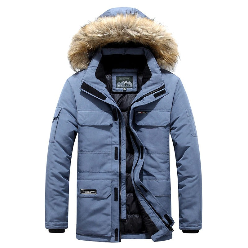 Winterjas heren parka kort met bontkraag en capuchon 3