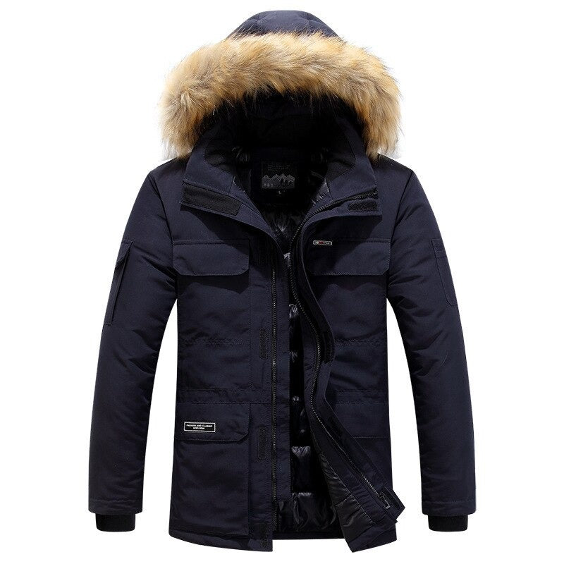 Winterjas heren parka kort met bontkraag en capuchon 4