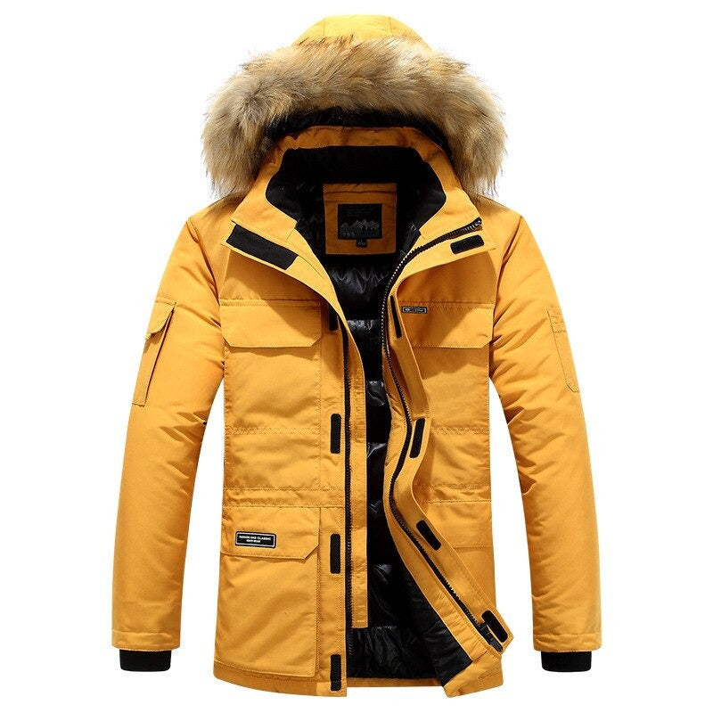 Winterjas heren parka kort met bontkraag en capuchon 6