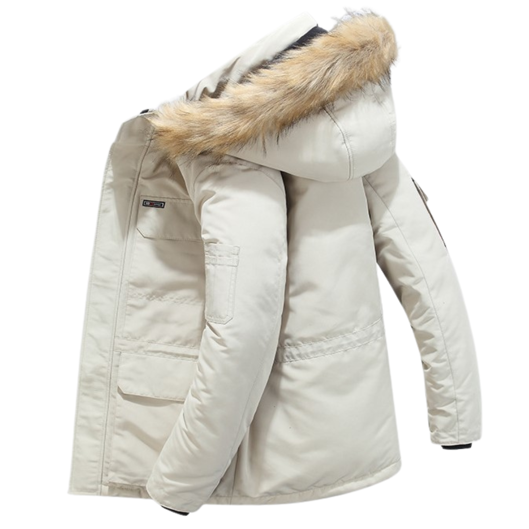 Winterjas heren parka kort met bontkraag en capuchon 7