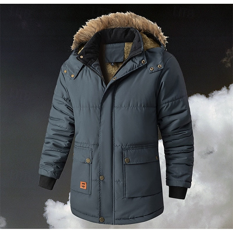 Winterjas heren parka met bontkraag capuchon en fleecevoering 3