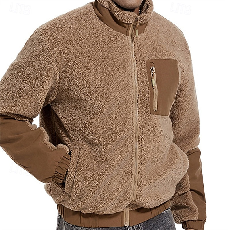 Winterjas heren teddy fleece met opstaande kraag en ritssluiting 5