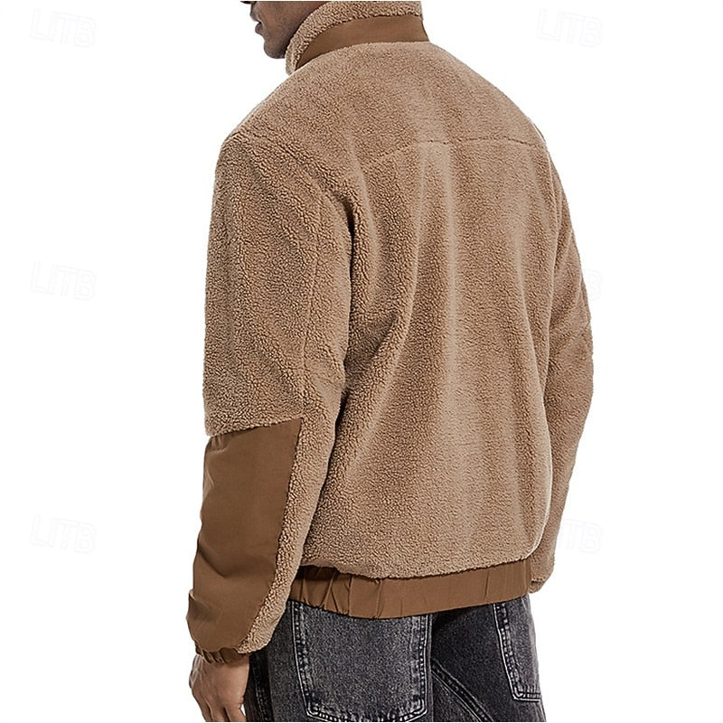 Winterjas heren teddy fleece met opstaande kraag en ritssluiting 6