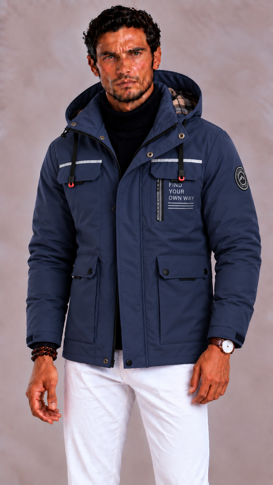 Winterjas heren waterafstotend met capuchon en winddichte afwerking 6