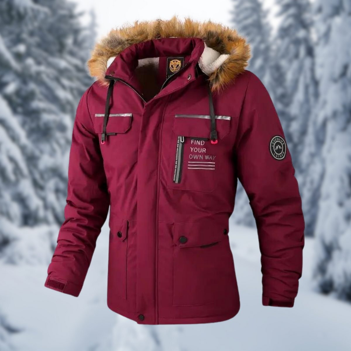 Winterjas heren waterafstotende parka met kunstbontkraag 2