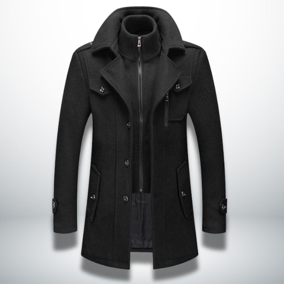 Winterjas heren wollen jas met dubbele kraag en knoopsluiting 3