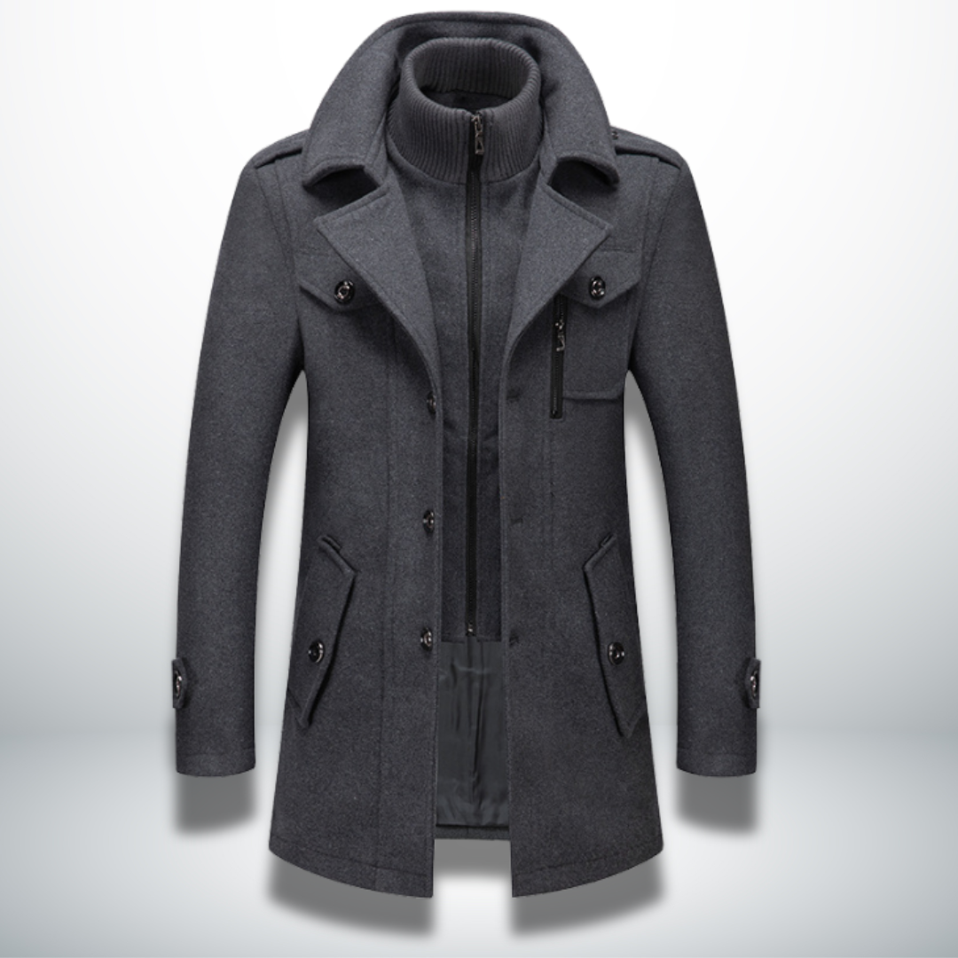 Winterjas heren wollen jas met dubbele kraag en knoopsluiting 4