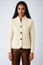 Wollen cardigan dames met knoopsluiting, opstaande kraag en opgestikte zakken 3