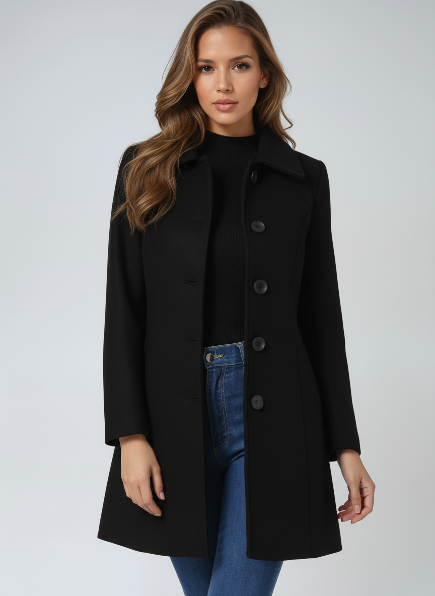 Wollen trenchcoat dames met enkele rij knopen en getailleerde pasvorm 1
