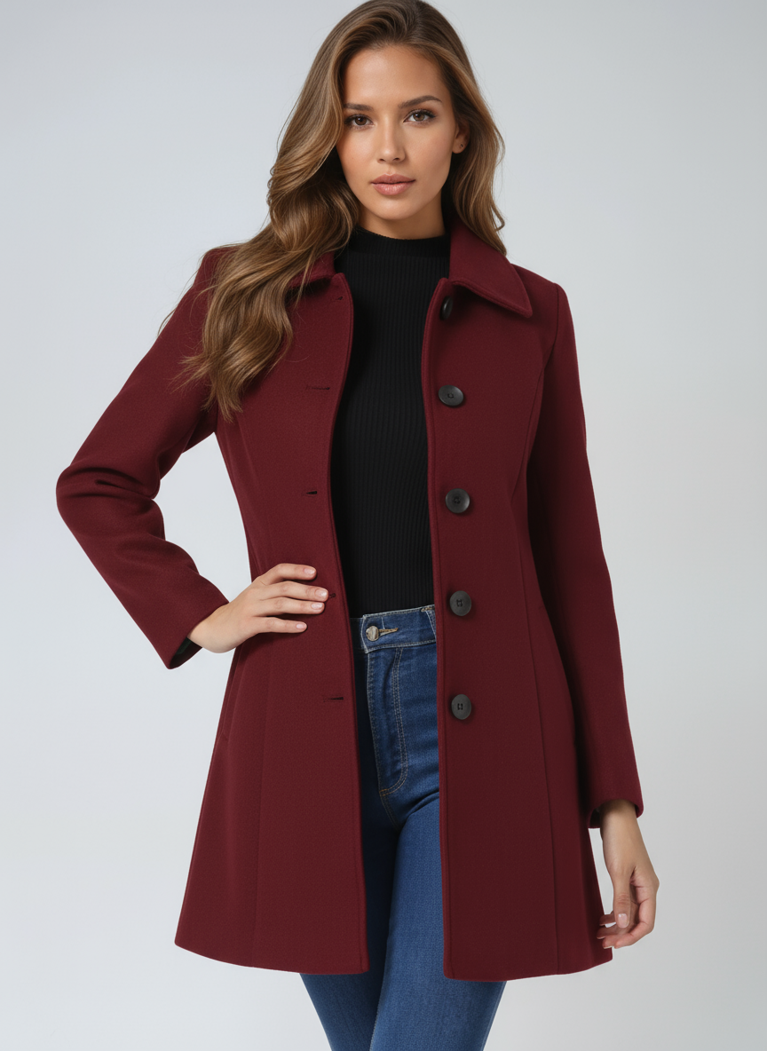 Wollen trenchcoat dames met enkele rij knopen en getailleerde pasvorm 15