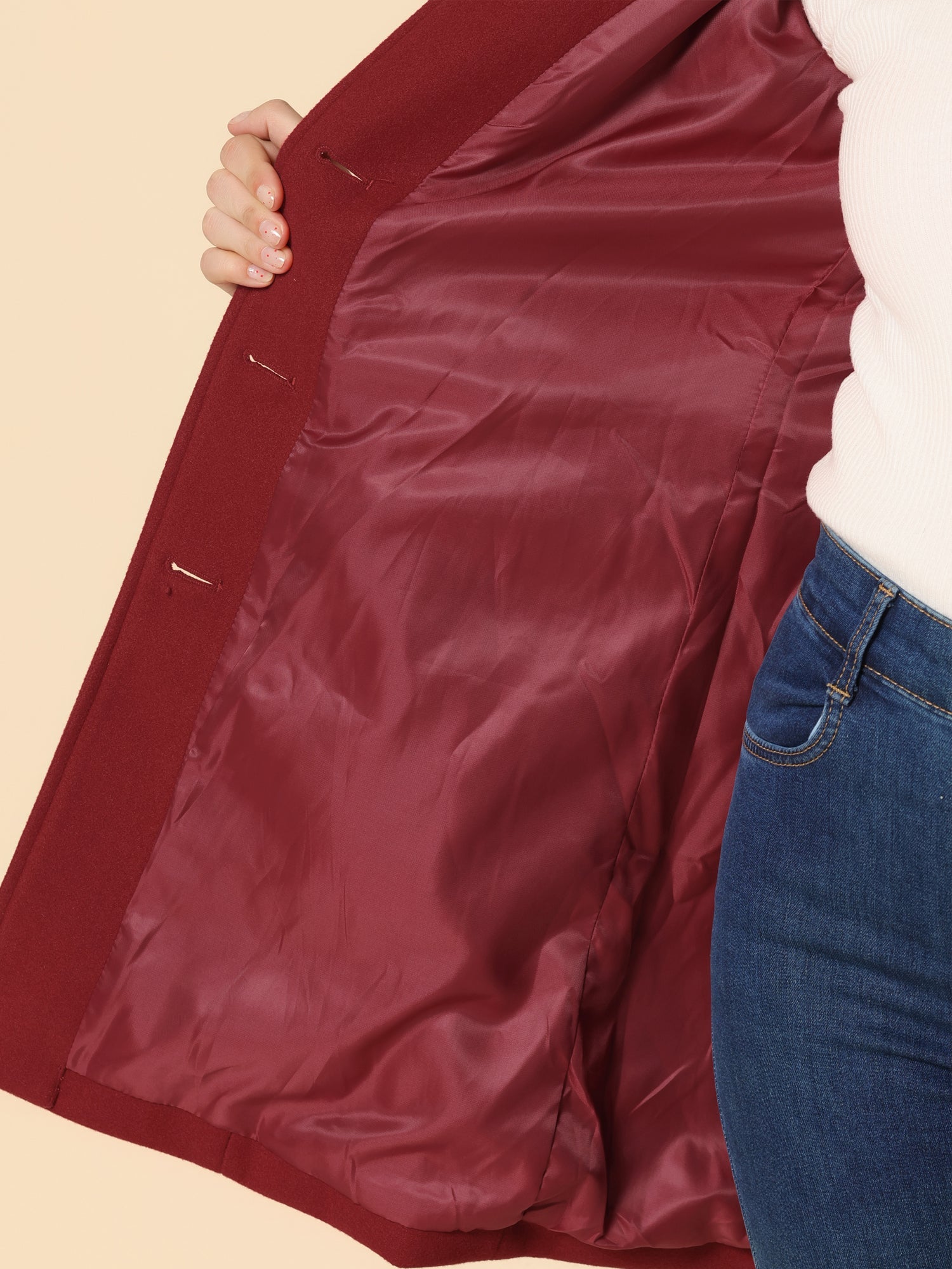Wollen trenchcoat dames met enkele rij knopen en getailleerde pasvorm 16