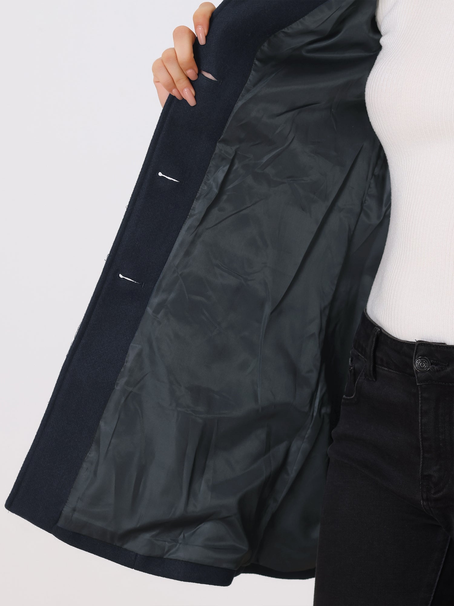 Wollen trenchcoat dames met enkele rij knopen en getailleerde pasvorm 18
