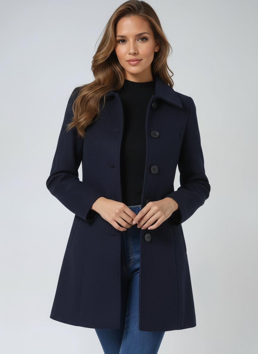 Wollen trenchcoat dames met enkele rij knopen en getailleerde pasvorm 2