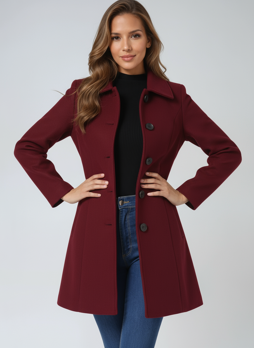 Wollen trenchcoat dames met enkele rij knopen en getailleerde pasvorm 4
