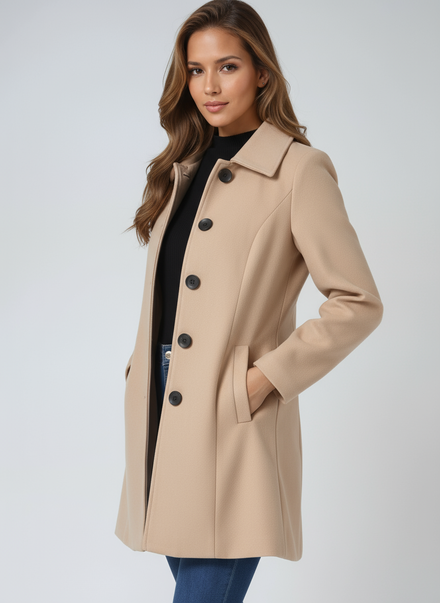 Wollen trenchcoat dames met enkele rij knopen en getailleerde pasvorm 5