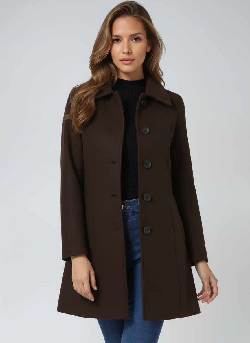 Wollen trenchcoat dames met enkele rij knopen en getailleerde pasvorm 8