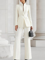 Wollen tweedelige set dames met gestructureerde blazer en wijde broek 2