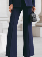 Wollen tweedelige set dames met gestructureerde blazer en wijde broek 5