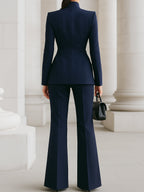 Wollen tweedelige set dames met gestructureerde blazer en wijde broek 6