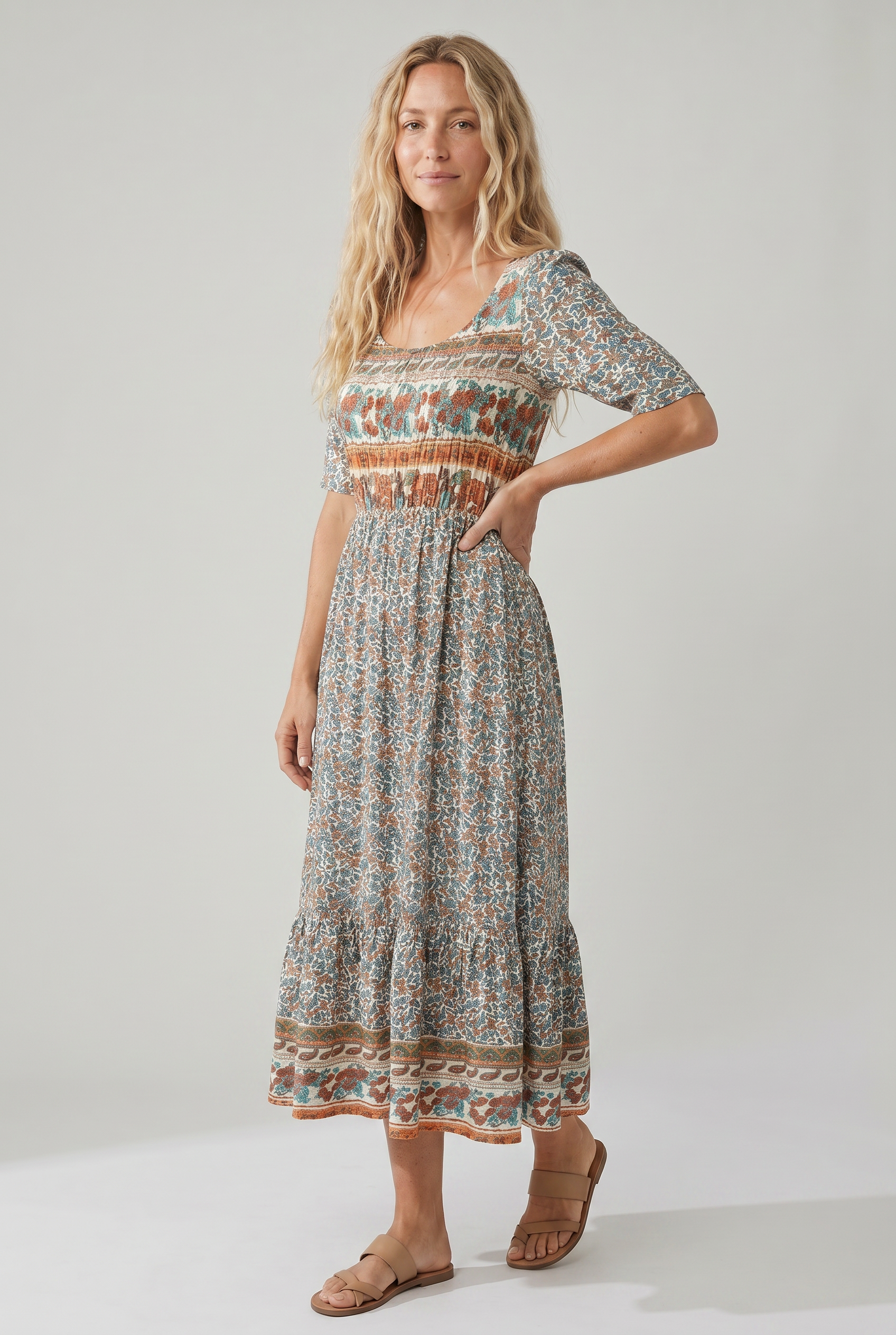 Anaïs - Bohemian midi zomerjurk met print dames