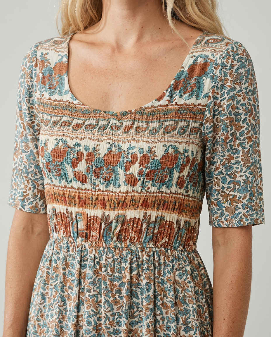 Anaïs - Bohemian midi zomerjurk met print dames