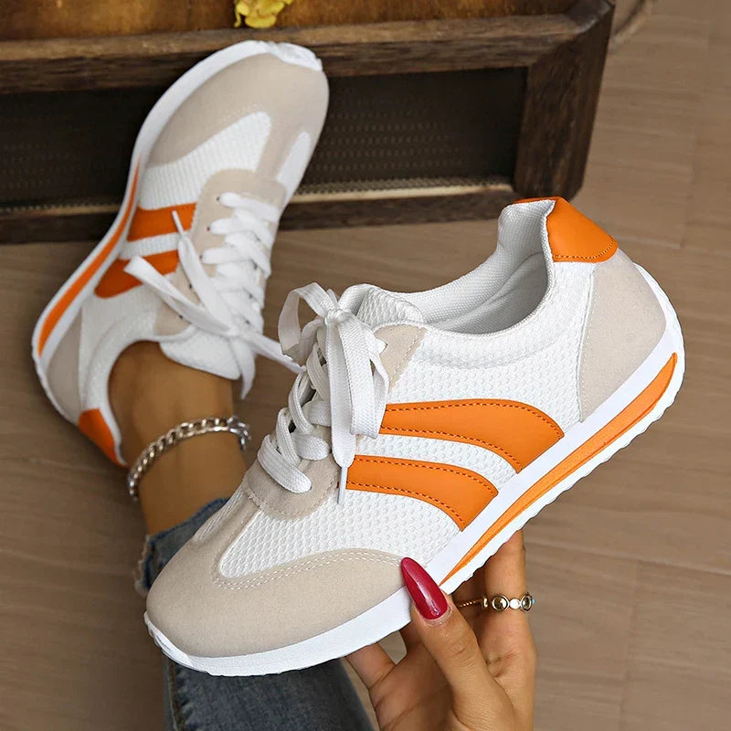 Lage sneakers dames met veters, mesh bovenwerk en gewatteerde boord 3