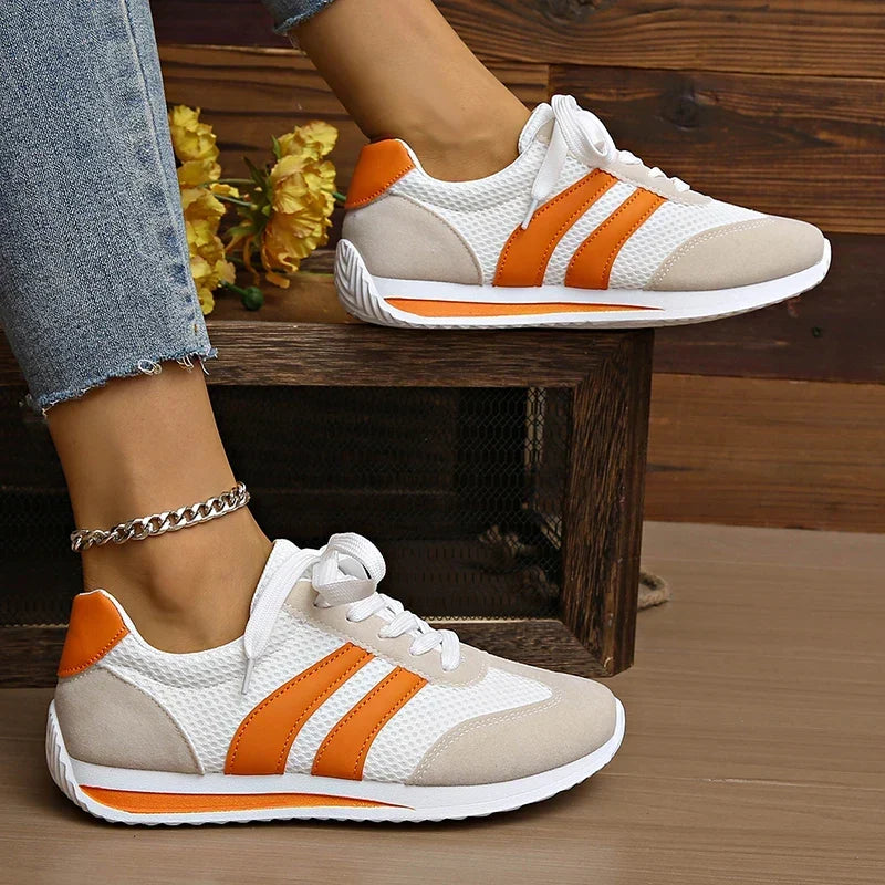 Lage sneakers dames met veters, mesh bovenwerk en gewatteerde boord 4