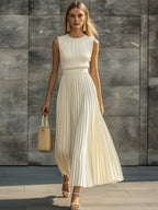 Victoire - Mouwloze maxi zomerjurk van geplooide chiffon dames