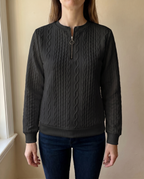 Zip sweater dames met kabelstructuur en opstaande kraag