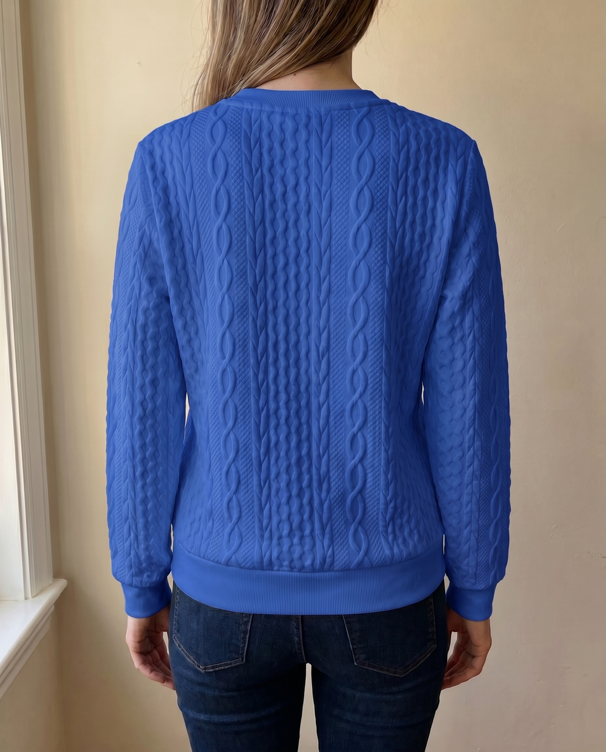Zip sweater dames met kabelstructuur en opstaande kraag