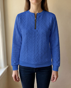 Zip sweater dames met kabelstructuur en opstaande kraag