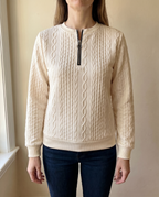 Zip sweater dames met kabelstructuur en opstaande kraag