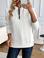 Zip sweater dames met kabelstructuur en opstaande kraag 1