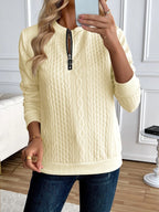 Zip sweater dames met kabelstructuur en opstaande kraag 6